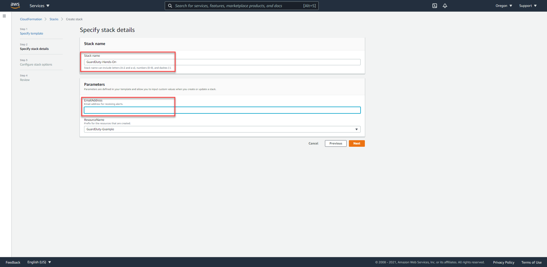 cloudformation-stack-specify-parameters