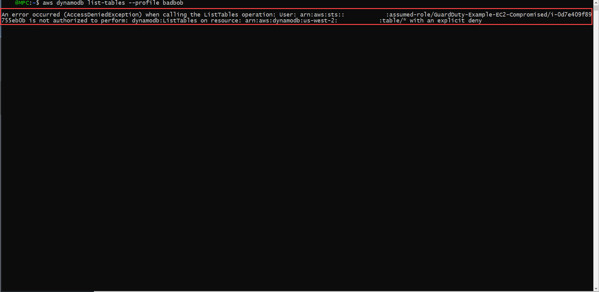 aws-cli-dynamodb-access-denied-exception